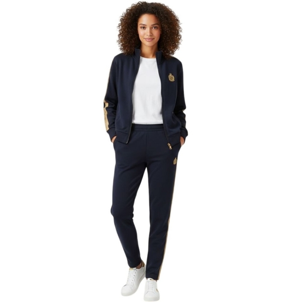 Lauren Ralph Lauren Active Black Gold Logo Track Jacket Full Zip Size Lp